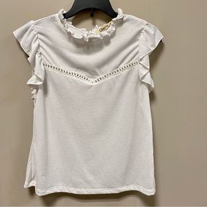 Liberty Love 💕 Sz M Frilly White Sleeveless Top NWT
